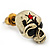 Small Skull With Red Stone Stud Earrings In Burn Gold Metal - 14mm Length - view 4