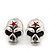 Small Skull With Red Stone Stud Earrings In Burn Silver Metal - 14mm Length - view 3