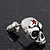 Small Skull With Red Stone Stud Earrings In Burn Silver Metal - 14mm Length - view 2