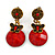 Delicate Red Acrylic Bead Butterfly Drop Earrings In Antique Gold Metal - 4cm Length
