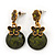 Delicate Olive Green Acrylic Bead Butterfly Drop Earrings In Antique Gold Metal - 4cm Length - view 1