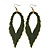 'Eve's Leaf' Dark Green Enamel Drop Earrings In Burn Gold Metal - 12cm Length - view 2