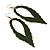 'Eve's Leaf' Dark Green Enamel Drop Earrings In Burn Gold Metal - 12cm Length