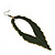 'Eve's Leaf' Dark Green Enamel Drop Earrings In Burn Gold Metal - 12cm Length - view 4