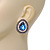 Burn Silver Sky Blue Jewelled Teardrop Stud Earrings - 3cm Length - view 2