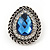 Burn Silver Sky Blue Jewelled Teardrop Stud Earrings - 3cm Length - view 3