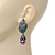 Swarovski Crystal 'Leaf' Purple Simulated Pearl Drop Earrings In Gun Metal Finish - 5.5cm Length - view 2