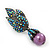 Swarovski Crystal 'Leaf' Purple Simulated Pearl Drop Earrings In Gun Metal Finish - 5.5cm Length - view 4