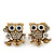'Wise Owl' Crystal Paved Stud Earrings (Gold Plated) - 2cm Length