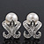 Bridal Diamante White Faux Pearl Stud Earrings In Rhodium Plating - 2cm Length