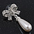 Classic Diamante Imitation Pearl 'Bow' Drop Earrings In Silver Plating - 4cm Length - view 3