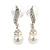 Prom Diamante Simulated Pearl Drop Earrings In Rhodium Plating - 3.5cm Length