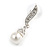 Prom Diamante Simulated Pearl Drop Earrings In Rhodium Plating - 3.5cm Length - view 5