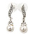 Prom Diamante Simulated Pearl Drop Earrings In Rhodium Plating - 3.5cm Length - view 4