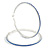 Oversized Slim Sapphire Blue Crystal Hoop Earrings In Rhodium Plating - 7cm Diameter