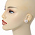 Round Classic Diamante Simulated Pearl Stud Earrings In Rhodium Plating - 15mm Diameter - view 3