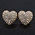 Clear Crystal Pave Set 'Heart' Stud Earrings In Gold Plating - 18mm Diameter