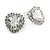 Clear CZ Crystal 'Heart' Stud Earrings In Rhodium Plating - 20mm Length - view 2