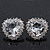 Clear CZ Crystal 'Heart' Stud Earrings In Rhodium Plating - 20mm Length - view 3