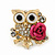 'Wise Owl With Rose' Crystal Paved Stud Earrings In Gold Plating - 2cm Length - view 2