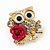 'Wise Owl With Rose' Crystal Paved Stud Earrings In Gold Plating - 2cm Length - view 3