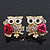 'Wise Owl With Rose' Crystal Paved Stud Earrings In Gold Plating - 2cm Length - view 4