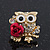 'Wise Owl With Rose' Crystal Paved Stud Earrings In Gold Plating - 2cm Length - view 5