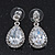 Bridal Clear Glass Crystal Teardrop Earrings In Rhodium Plating - 27mm Length