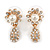 Clear Diamante Simulated Pearl 'Flower' Drop Earrings In Gold Plating - 2cm Length
