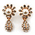 Clear Diamante Simulated Pearl 'Flower' Drop Earrings In Gold Plating - 2cm Length - view 5