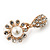 Clear Diamante Simulated Pearl 'Flower' Drop Earrings In Gold Plating - 2cm Length - view 10