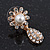Clear Diamante Simulated Pearl 'Flower' Drop Earrings In Gold Plating - 2cm Length - view 7