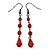 Red Acrylic Bead Drop Earrings In Gun Metal - 6cm Length