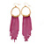 Gold Plated Hoop Earrings With Fuchsia Chains - 12cm Length