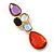Multicoloured Glass Stone Linear Drop Earrings In Gold Plating - 73mm Length - view 2