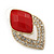 Diamante Red Acrylic Bead Diamond Shape Stud Earrings In Gold Plating - 37mm Length - view 4
