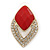 Diamante Red Acrylic Bead Diamond Shape Stud Earrings In Gold Plating - 37mm Length - view 5