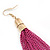 Long Fuchsia Chain Tassel Earrings In Gold Plating - 17cm Length - view 6