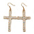 Pave-Set AB Crystal 'Cross' Drop Earrings In Gold Plating - 63mm Length
