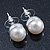 Classic White Faux Pearl Stud Earrings In Rhodium Plating - 10mm Diameter - view 2