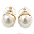 Classic White Faux Pearl Stud Earrings In Gold Tone Plating - 10mm Diameter - view 2