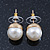 Classic White Faux Pearl Stud Earrings In Gold Tone Plating - 10mm Diameter - view 5