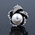 Rhodium Plated Crystal Simulated Glass Pearl 'Flower' Stud Earrings - 20mm Diameter - view 9