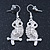 Clear Diamante 'Owl' Drop Earrings In Rhodium Plating - 4.5cm Length - view 2