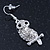 Clear Diamante 'Owl' Drop Earrings In Rhodium Plating - 4.5cm Length - view 3