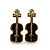 Children's/ Teen's / Kid's Small Black Enamel 'Violin' Stud Earrings In Gold Plating - 13mm Length