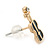Children's/ Teen's / Kid's Small Black Enamel 'Violin' Stud Earrings In Gold Plating - 13mm Length - view 3