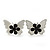 Teen Rhodium Plated Black Crystal 'Butterfly' Stud Earrings - 15mm Width - view 2