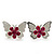 Teen Rhodium Plated Fuchsia Crystal 'Butterfly' Stud Earrings - 15mm Width