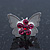 Teen Rhodium Plated Fuchsia Crystal 'Butterfly' Stud Earrings - 15mm Width - view 3